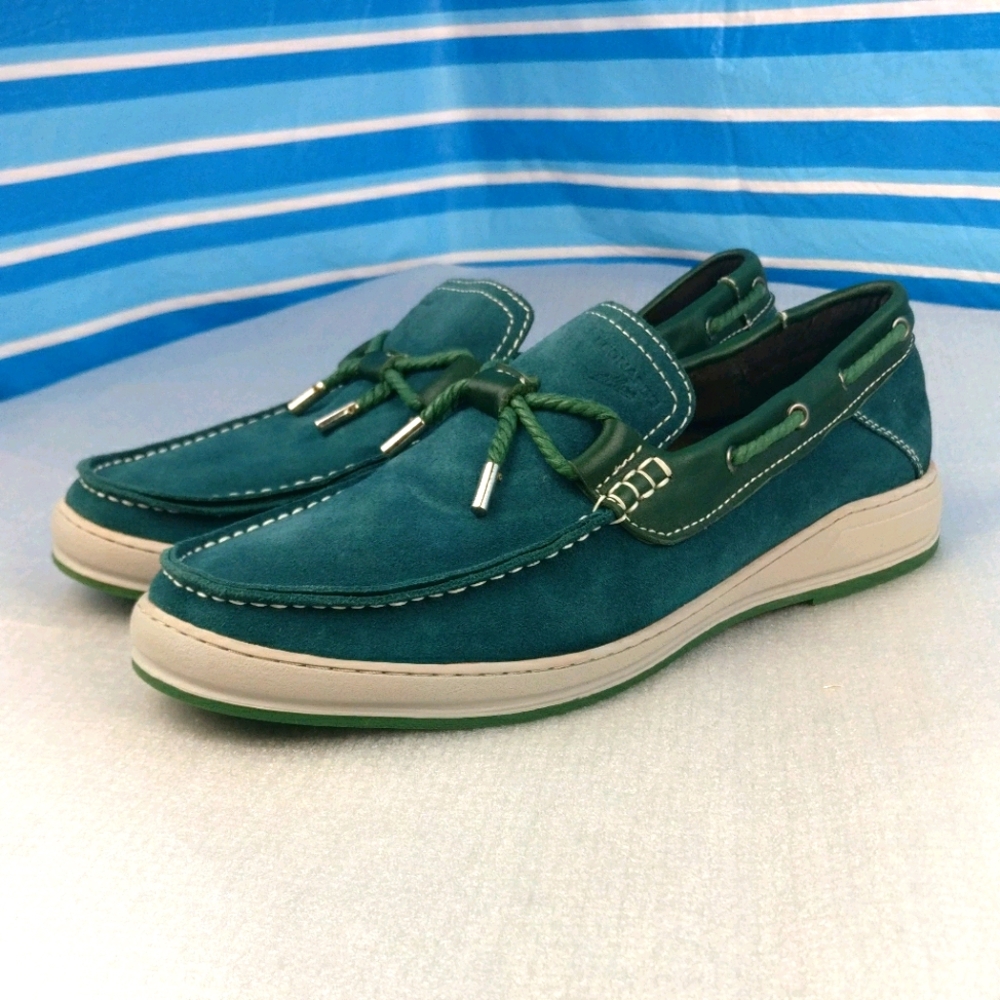 Teal Green Suede Loafer Slip on Suede Upper Leather Lining Leather Insole 8m=9w